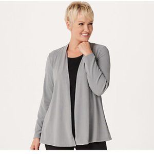 SUSAN GRAVER LUSTRA KNIT OPEN-FRONT CARDIGAN, 2X, STORM GRAY